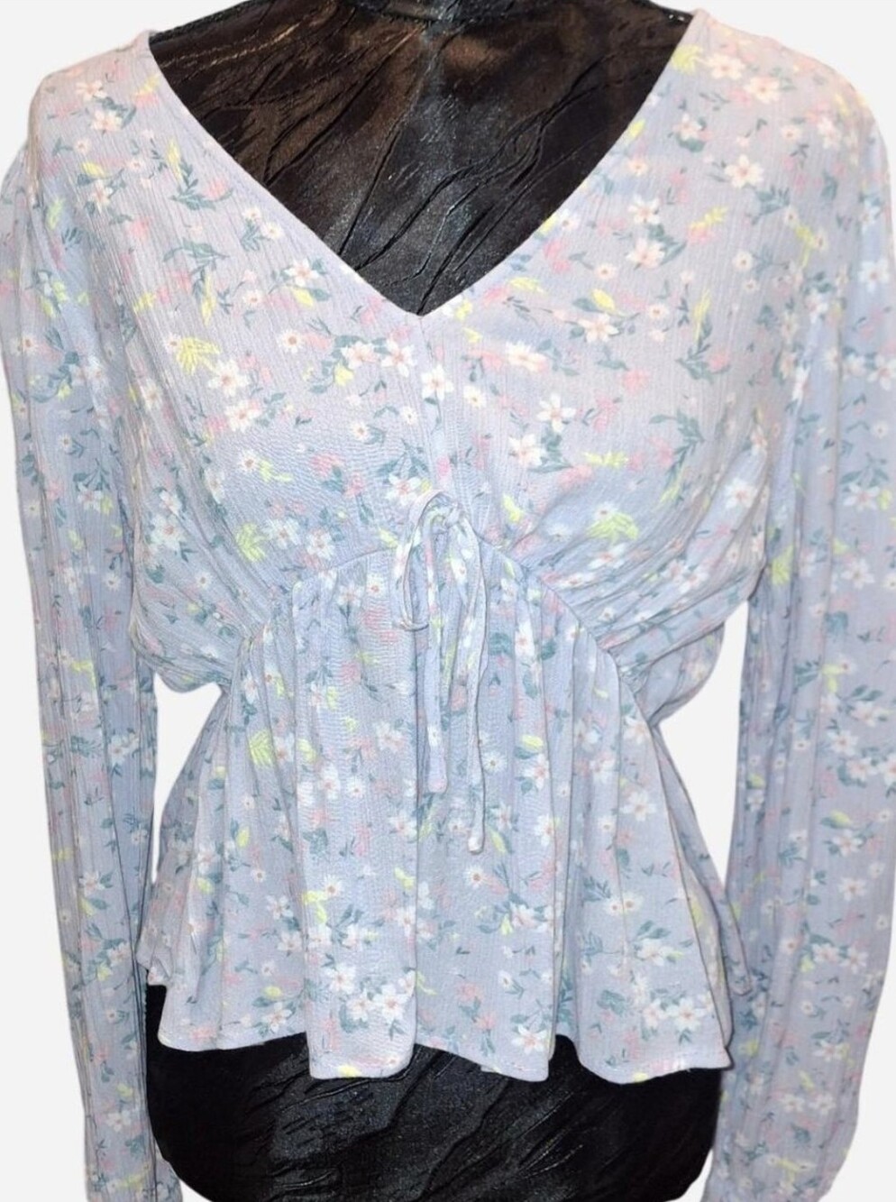 Pink Rose Pastel Floral V-Neck Peplum Blouse